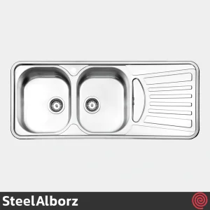 سینک ظرفشویی استیل البرز مدل SteelAlborz 725/50 | دو لگنه فانتزی توکار