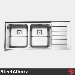 سینک ظرفشویی استیل البرز مدل SteelAlborz 735/52 | دو لگنه فانتزی توکار