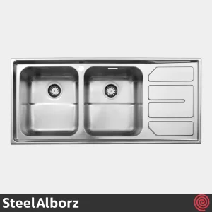 سینک ظرفشویی استیل البرز مدل SteelAlborz 763/52 | دو لگنه فانتزی توکار