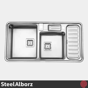سینک ظرفشویی استیل البرز مدل SteelAlborz 852/52 | دو لگنه باکسی توکار