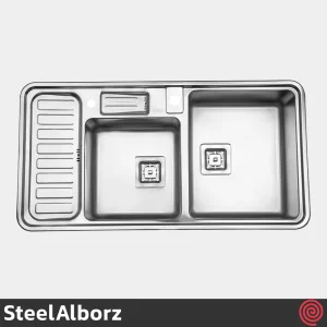 سینک ظرفشویی استیل البرز مدل SteelAlborz 852/52 | دو لگنه باکسی توکار