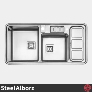 سینک ظرفشویی استیل البرز مدل SteelAlborz 853/52 | دو لگنه باکسی توکار
