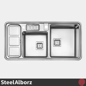سینک ظرفشویی استیل البرز مدل SteelAlborz 853/52 | دو لگنه باکسی توکار