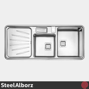 سینک ظرفشویی استیل البرز مدل SteelAlborz 854/52 | دو لگنه باکسی توکار