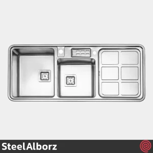 سینک ظرفشویی استیل البرز مدل SteelAlborz 855/52 | دو لگنه باکسی توکار