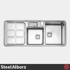 سینک ظرفشویی استیل البرز مدل SteelAlborz 855/52 | دو لگنه باکسی توکار