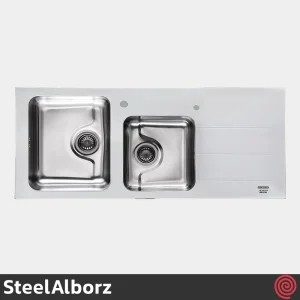 سینک ظرفشویی استیل البرز مدل SteelAlborz Crystal | رنگ سفید، دو لگنه کریستال توکار
