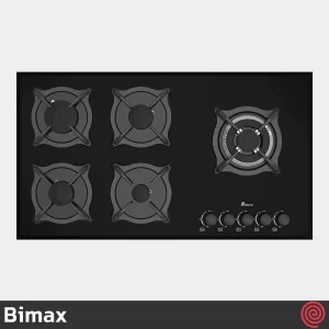 اجاق گاز صفحه ای 5 شعله بیمکث مدل Bimax 5097 | رنگ مشکی، بدنه شیشه ای