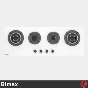 اجاق گاز صفحه ای 4 شعله بیمکث مدل Bimax 5020 | رنگ سفید، بدنه شیشه ای