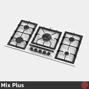 اجاق گاز صفحه ای 5 شعله میکس پلاس مدل Mix Plus E518W | رنگ سفید، بدنه لعابی