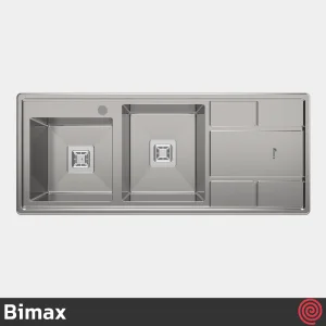 سینک ظرفشویی بیمکث مدل Bimax 740-50 | دو لگنه فانتزی باکسی توکار