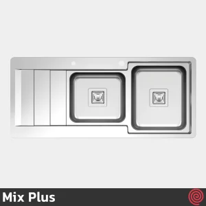 سینک ظرفشویی میکس پلاس مدل Mix Plus 8061-S45-52 | دو لگنه فانتزی توکار