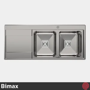 سینک ظرفشویی بیمکث مدل Bimax 745-52 | دو لگنه فانتزی باکسی توکار