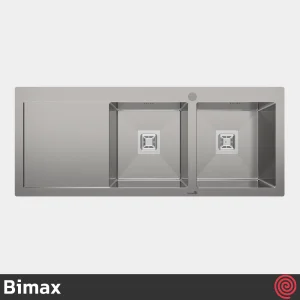 سینک ظرفشویی بیمکث مدل Bimax 723-50 | دو لگنه فلاش مونت باکسی توکار