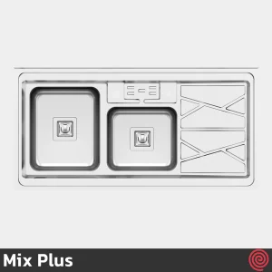 سینک ظرفشویی میکس پلاس مدل Mix Plus 9041-S45-60 | دو لگنه فانتزی روکار