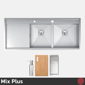 سینک ظرفشویی میکس پلاس مدل Mix Plus D202-50 | دو لگنه فلاش مونت باکسی توکار
