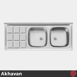 سینک ظرفشویی اخوان مدل Akhavan 12050-9CR-50 | دو لگنه نیمه فانتزی روکار