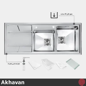 سینک ظرفشویی اخوان مدل Akhavan 302-51 | دو لگنه باکسی توکار