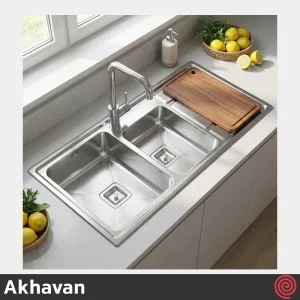 سینک ظرفشویی اخوان مدل Akhavan 302S-51 | دو لگنه باکسی توکار