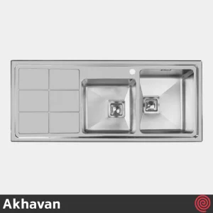 سینک ظرفشویی اخوان مدل Akhavan 304S-51 | دو لگنه باکسی توکار