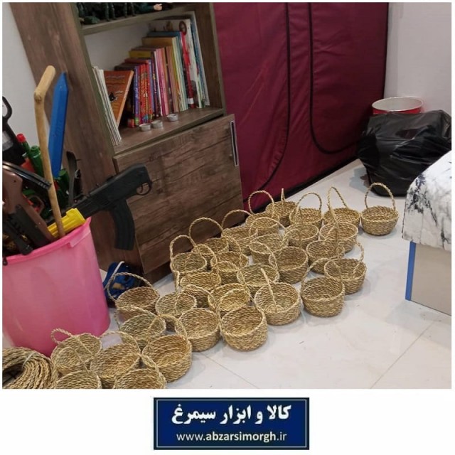 سبد حصیری گرد سایز کوچک تک دسته صنایع دستی و هنری ایران HWK-027