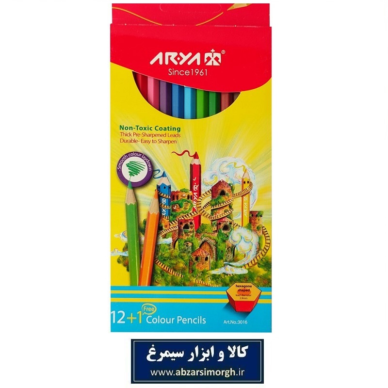 مداد رنگی Arya آریا 1+12 رنگ جعبه مقوایی کد 3016