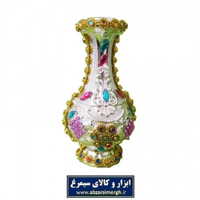 گلدان پلاستیکی نقره ای تزئین شده با نگین ارتفاع ۱۵ سانت HGD-007