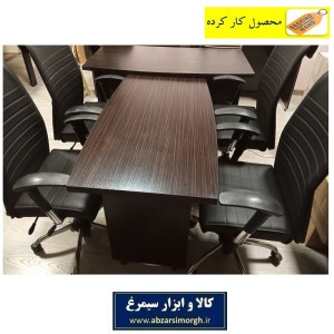 میز اداری چوبی تی T شکل جلسات رنگ قهوه ای ونگه کارکرده و سالم UTW-009