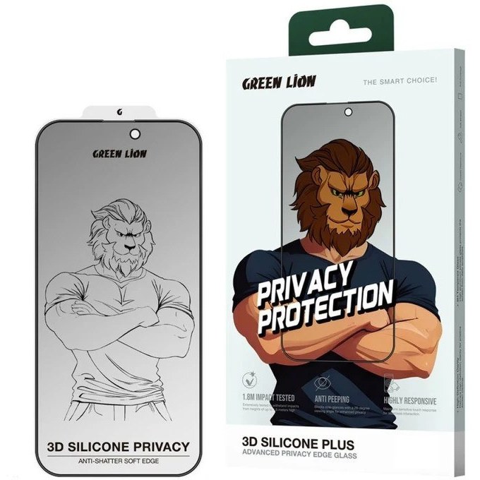 محافظ صفحه نمایش حریم شخصی گرین لاین مدل 3D Silicone Plus Privacy مناسب برای گوشی موبایل اپل iPhone 17 Pro Max