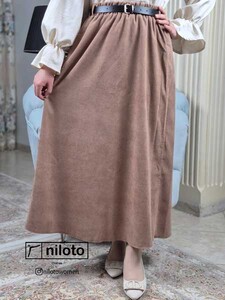 دامن مخمل کبریتی بلند با کمربند (5505)