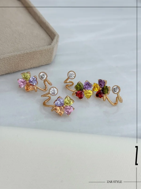 گوشواره ایرکافی گل‌ و نگین