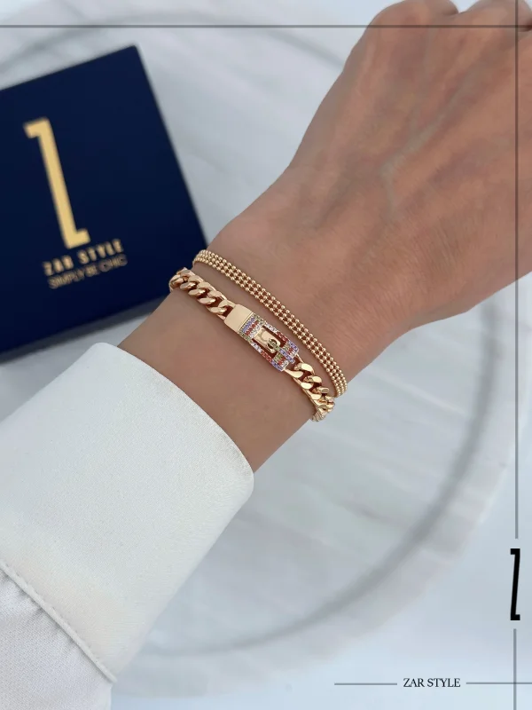 دستبند کارتیه کمربندی نگین رنگی
