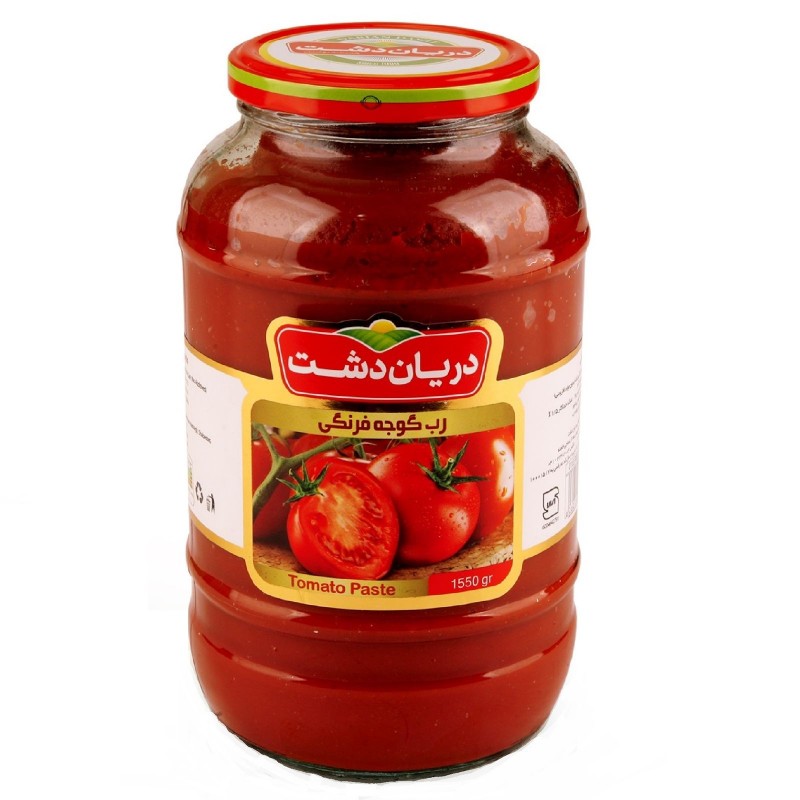 رب گوجه فرنگی شیشه ای دریان دشت 1550 گرمی در بسته بندی 6 عددی