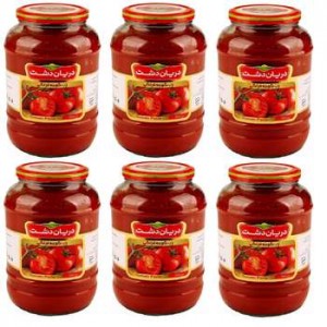 رب گوجه فرنگی شیشه ای دریان دشت 1550 گرمی در بسته بندی 6 عددی