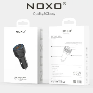 شارژر فندکی ماشین 55 وات دو پورت NOXO مدل CCN‑6 با فناوری PD30W + QC4.0