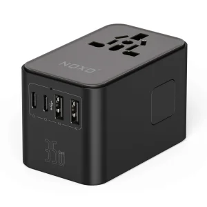 مبدل برق و شارژر مسافرتی نوکسو مدل UN‑N4 | آداپتور یونیورسال 35W با کابل جمع‌ شونده