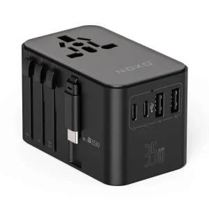 مبدل برق و شارژر مسافرتی نوکسو مدل UN‑N4 | آداپتور یونیورسال 35W با کابل جمع‌ شونده