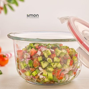 کاسه گرد شیشه ای دربدار بزرگ 3 لیتر لیمون کد 207535