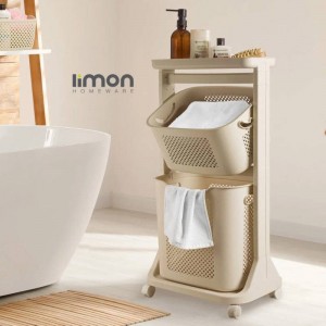 سبد رخت چرک لیمون مدل 2 طبقه چرخ دار