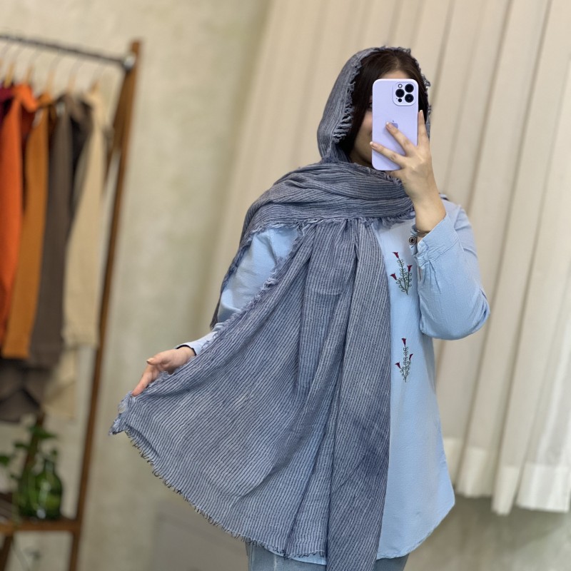 شال نخی راه راه چهار طرف ریش دار کد 1515