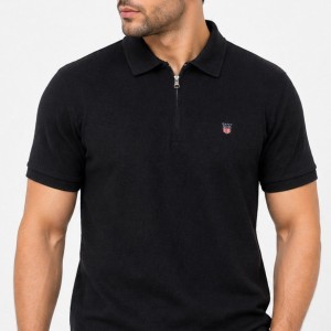 پولوشرت حصیری پنبه مردانه نیم زیپ کد 1039 – خنک، لطیف، سایزبزرگ (XL تا 4XL), گلدوزی گانت