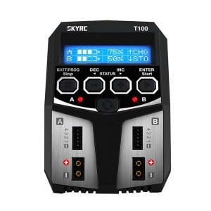 شارژر باتری SKYRC T100 DUAL دو بانده  | ۱۰۰ وات با دو خروجی مستقل و صفحه نمایش LCD
