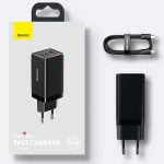 شارژر دیواری فست شارژ دو پورت تایپ‌سی و یک پورت یو‌اس‌بی + کابل شارژ بیسوس BASEUS GaN3 Pro Fast Charger 2C+U 65W w/USB-C to USB-C cable (CCGP050101)