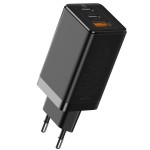 شارژ دیواری فست شارژ تایپ سی و یو اس بی 65 وات بیسوس Baseus CCGAN2P-B02 Dual USB-C Quick Charging