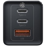 شارژ دیواری فست شارژ تایپ سی و یو اس بی 65 وات بیسوس Baseus CCGAN2P-B02 Dual USB-C Quick Charging