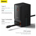 شارژر دیواری و آداپتور برق سوپر فست شارژ 65 وات با کابل تایپ سی جمع شونده بیسوس Baseus Gan5 Pro Digital Power Strip PSLR000001