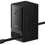 شارژر دیواری و آداپتور برق سوپر فست شارژ 65 وات با کابل تایپ سی جمع شونده بیسوس Baseus Gan5 Pro Digital Power Strip PSLR000001