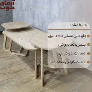 میز عسلی جلومبلی چوبی خام مستطیل فانتزی - 2015