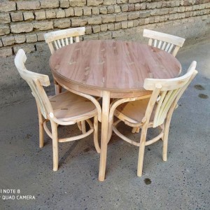 میز چوبی خام لهستانی گرد با صندلی لهستانی کد 510