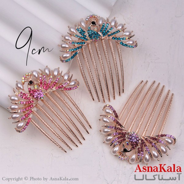 شانه مو فلزی زنانه مدل مجلسی تاج طاووسی جنس خارجی کد HAIR13256W